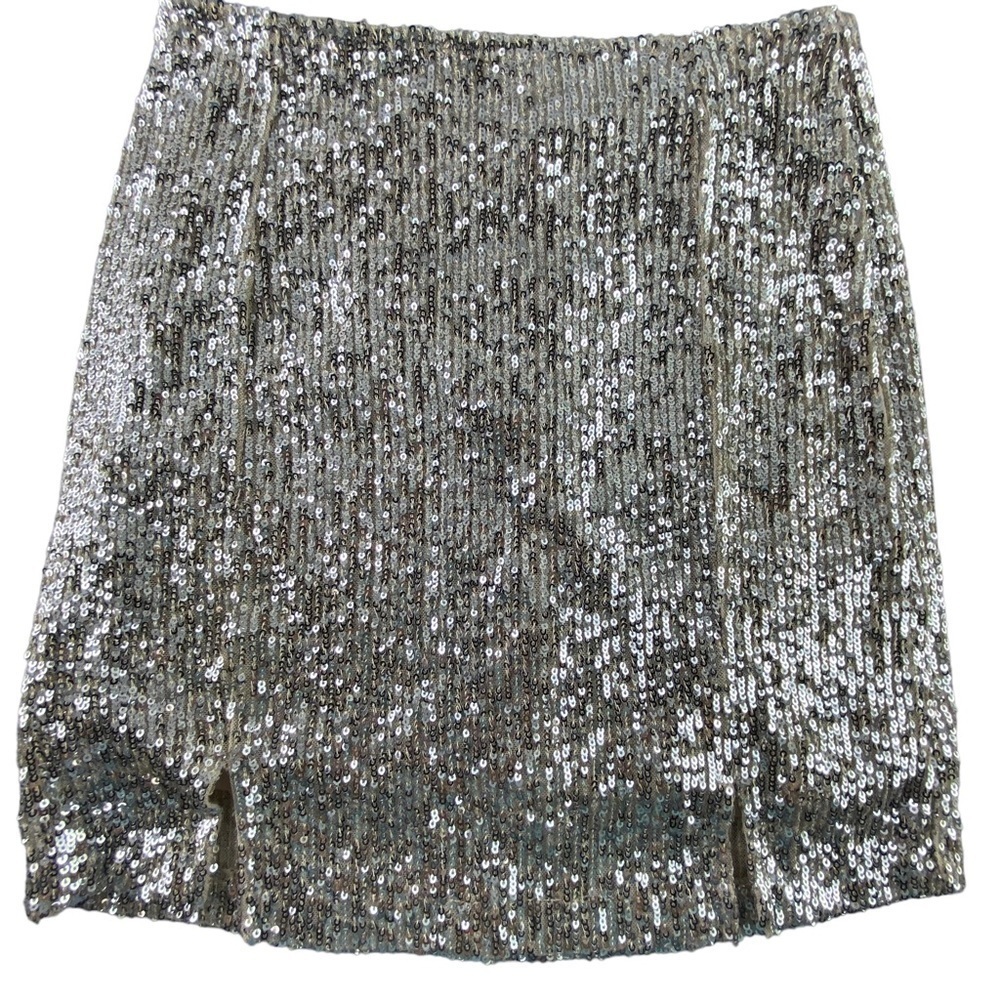 Love on a hanger silver sequin slit front mini skirt, 3
